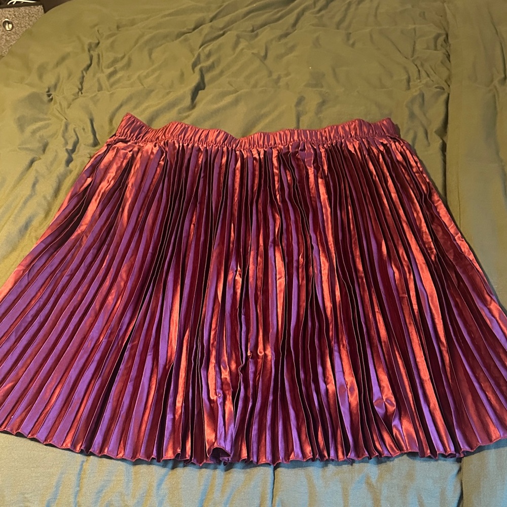 Terra & Sky Deep Red Pleated Satin Skirt
